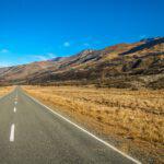 Beautiful paved road towards New Zealand Alps
